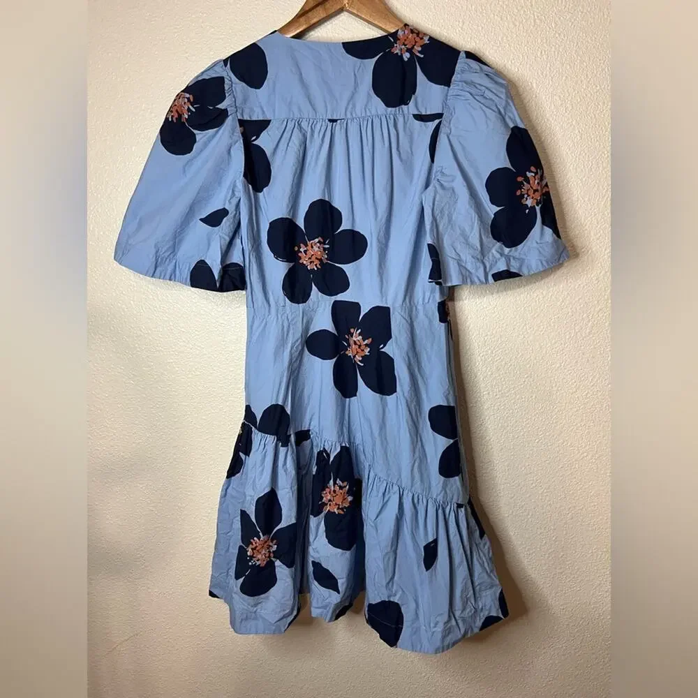 Kate Spade Blue Grand Flora Floral Flounce Mini Dress 0